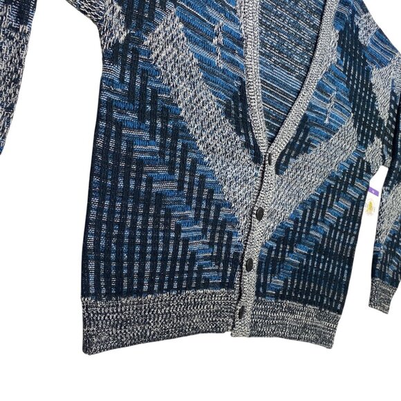 Vintage Sweater Graphix Blue Gray Geometric Cardigan Retro Mens XL Grandpacore - Picture 7 of 16